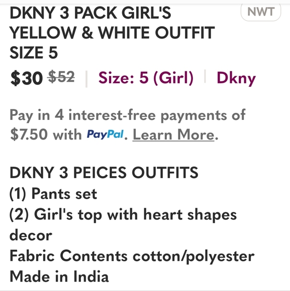 DKNY Girl's Yellow and White Outfit Set Size 5 - Picture 11 of 12